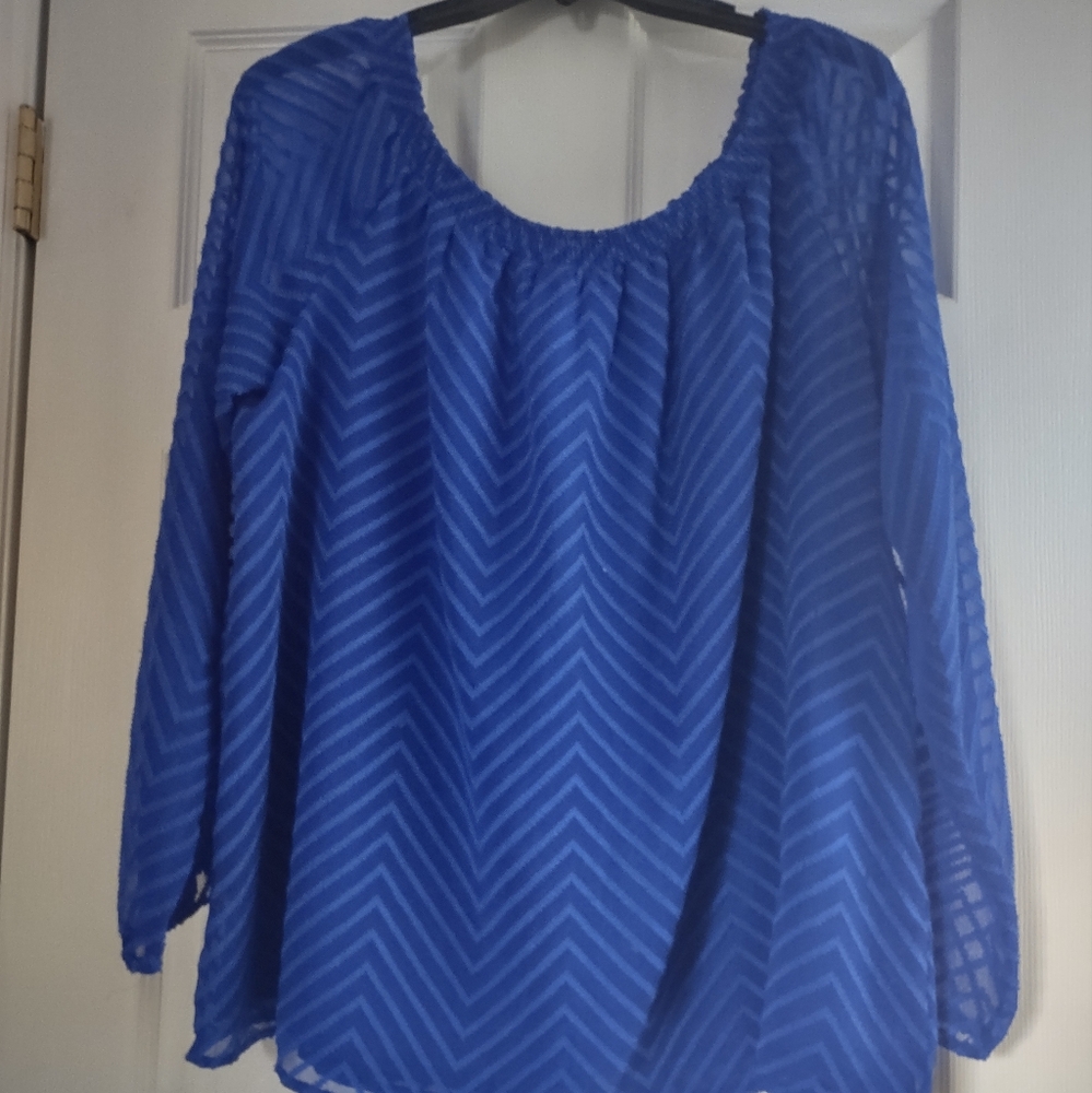 Sheer lined top,royal blue, XL Attention